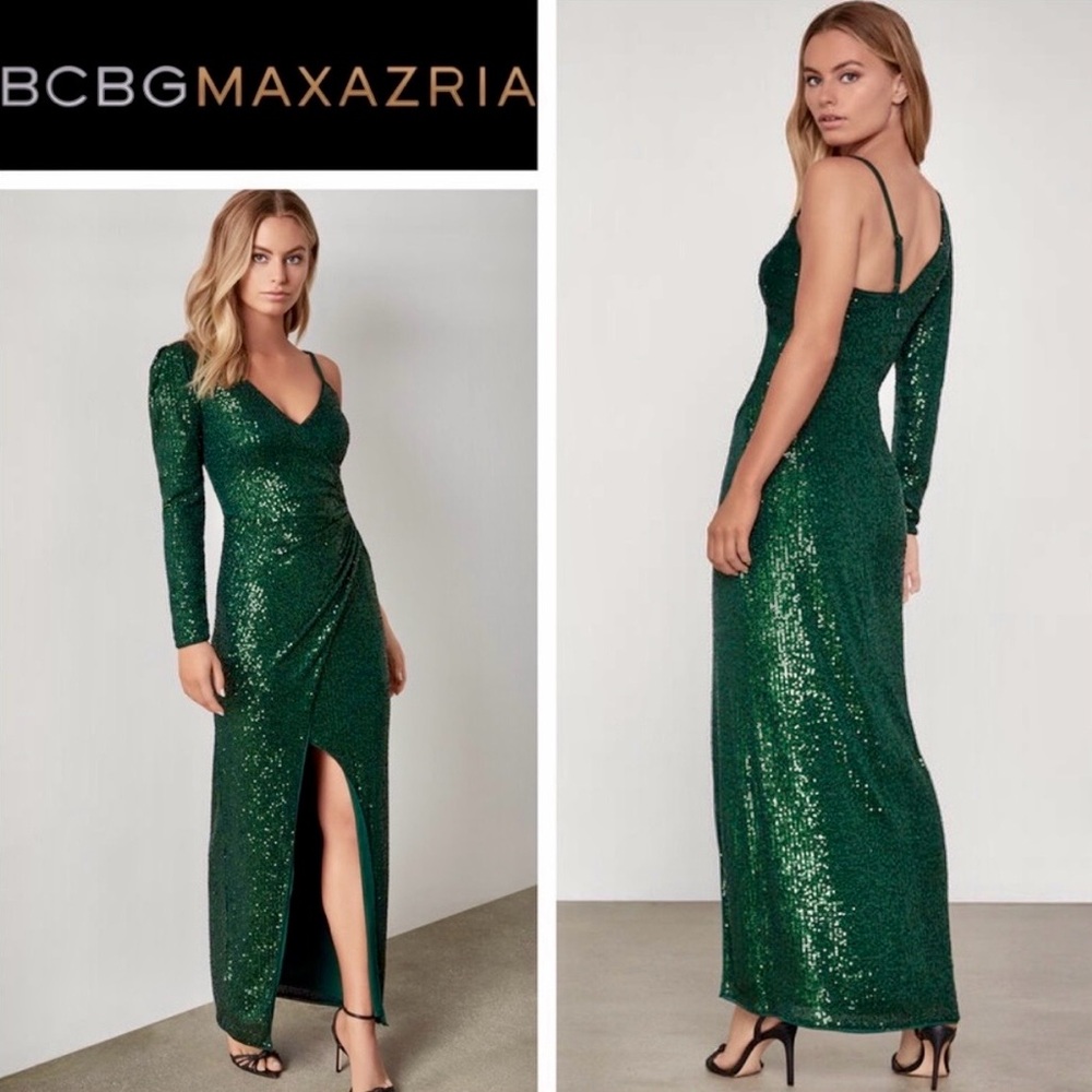 BCBGMaxAzria Emerald Long Sleeve Sequin Gown